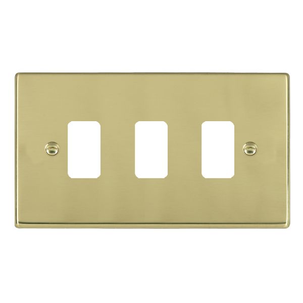 Hartland Grid-IT Polished Brass 3 Gang Grid Fix Aperture Plate with Grid