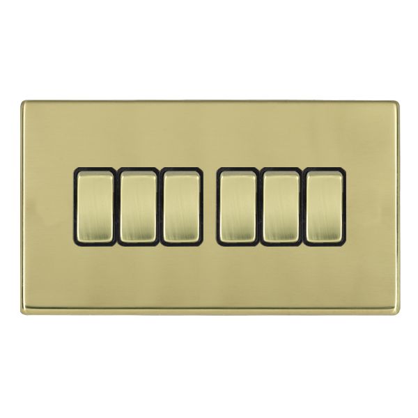 Hartland CFX Polished Brass 6 gang 10AX 2 Way Rocker Polished Brass/Black