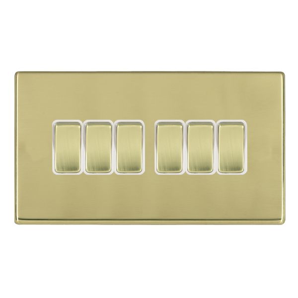 Hartland CFX Polished Brass 6 gang 10AX 2 Way Rocker Polished Brass/White