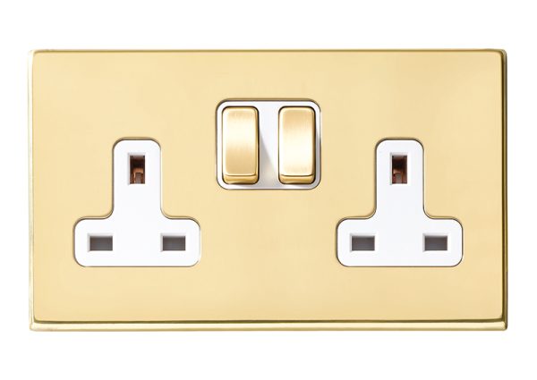 Hartland CFX Polished Brass 2 gang 13A Double Pole Switched Socket Polished Brass/White