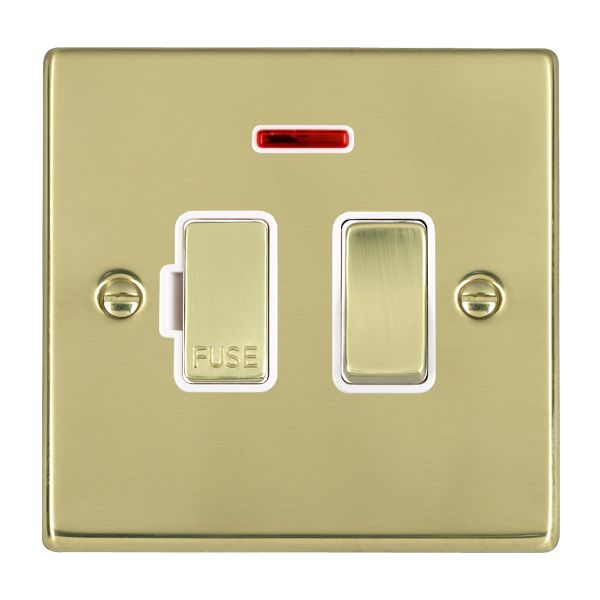 Hartland Polished Brass 1 gang 13A Double Pole Fused Spur and Neon Polished Brass/White