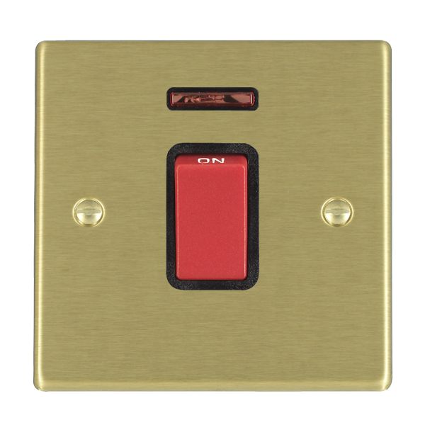 Hartland Satin Brass 1 gang 45A Double Pole Rocker and Neon Red/Black
