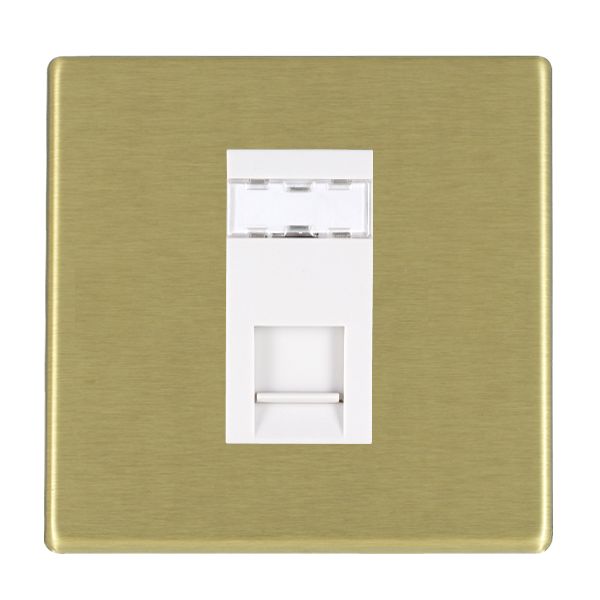 Hartland CFX Satin Brass 1 gang RJ12 Outlet – Unshielded White
