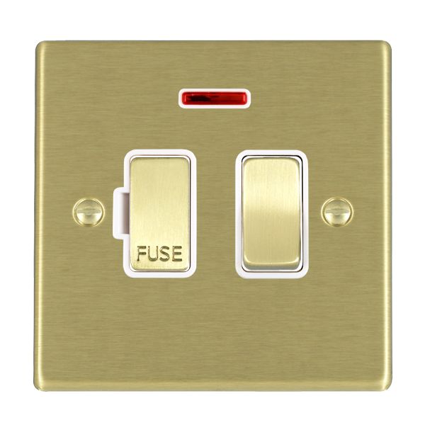 Hartland Satin Brass 1 gang 13A Double Pole Fused Spur and Neon Satin Brass/White