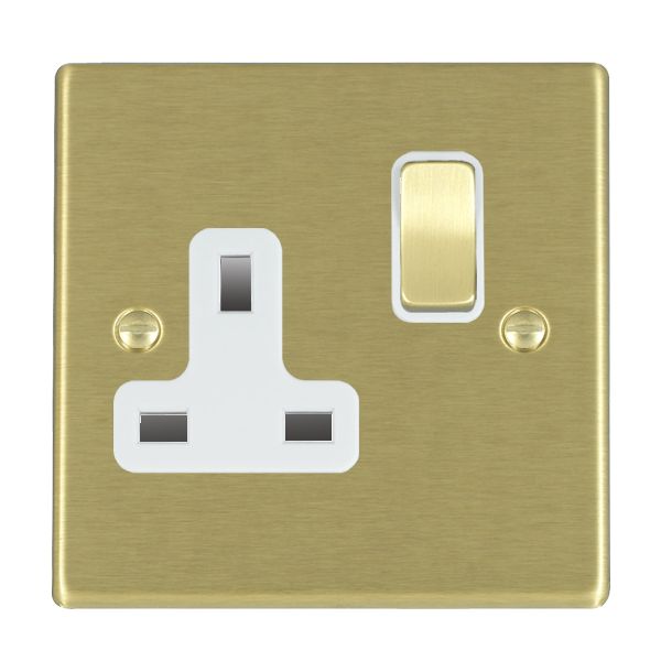 Hartland Satin Brass 1 gang 13A Double Pole Switched Socket Satin Brass/White
