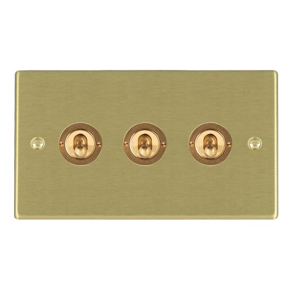 Hartland Satin Brass 3 gang 20AX 2 Way Toggle Satin Brass