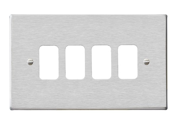 Hartland Grid-IT Satin Steel 4 Gang Grid Fix Aperture Plate with Grid