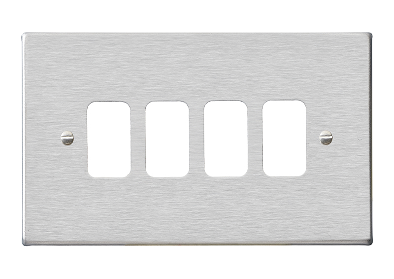 Hartland Grid-IT Satin Steel 4 Gang Grid Fix Aperture Plate with Grid