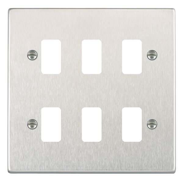 Hartland Grid-IT Satin Steel 6 Gang Grid Fix Aperture Plate with Grid