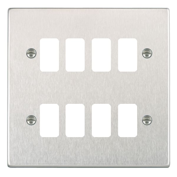 Hartland Grid-IT Satin Steel 8 Gang Grid Fix Aperture Plate with Grid