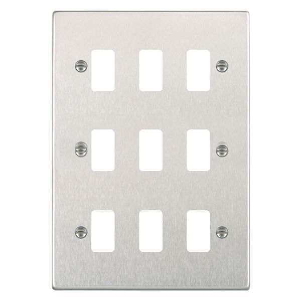 Hartland Grid-IT Satin Steel 9 Gang Grid Fix Aperture Plate with Grid