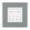 Hartland CFX Satin Steel Effect 2 gang RJ45 CAT 5E Outlet - Unshielded White
