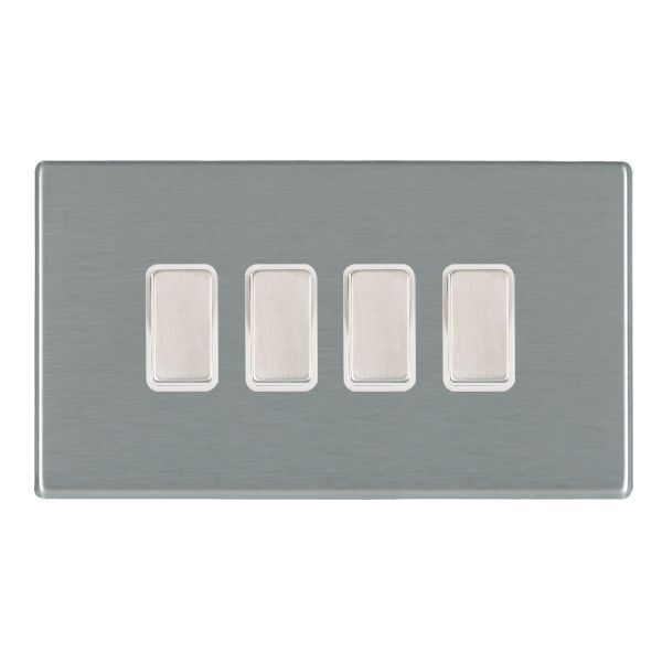 Hartland CFX Satin Steel Effect 4x250W/210VA Resistive/Inductive Trailing Edge Touch Master Multi-Way Dimmers Satin Steel/White