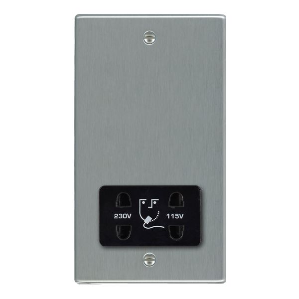 Hartland Satin Steel Shaver Dual Voltage Unswitched Socket (Vertically Mounted) Black
