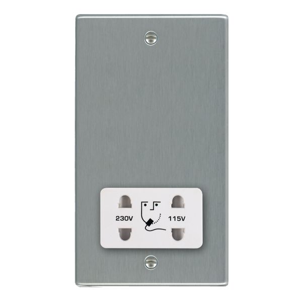 Hartland Satin Steel Shaver Dual Voltage Unswitched Socket (Vertically Mounted) White