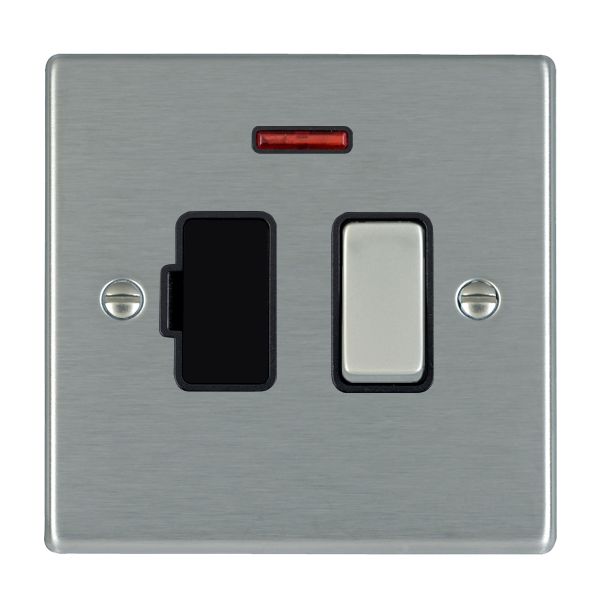 Hartland Satin Steel 1 gang 13A Double Pole Fused Spur and Neon Satin Steel/Black