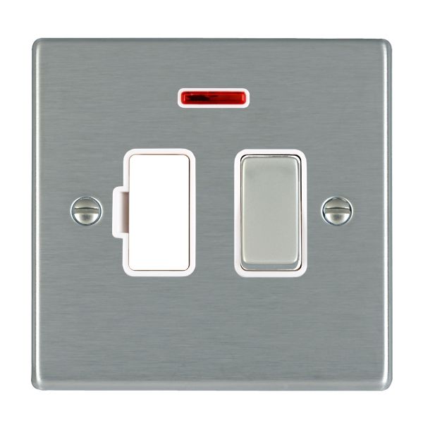 Hartland Satin Steel 1 gang 13A Double Pole Fused Spur and Neon Satin Steel/White