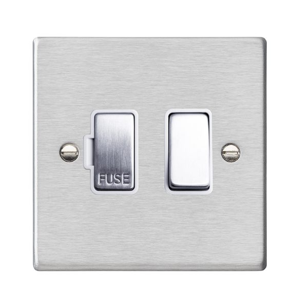 Hartland Satin Steel 1 gang 13A Double Pole Fused Spur Satin Steel/White