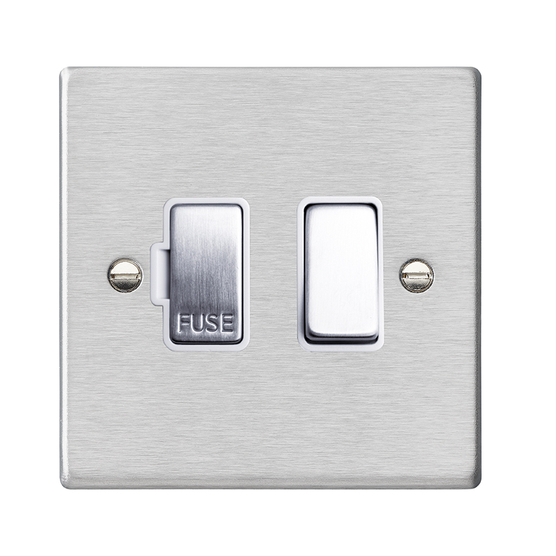 Hartland Satin Steel 1 gang 13A Double Pole Fused Spur Satin Steel/White