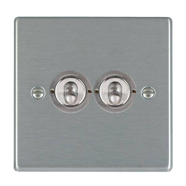 Hartland Satin Steel 2 gang 20AX 2 Way Toggle Satin Chrome