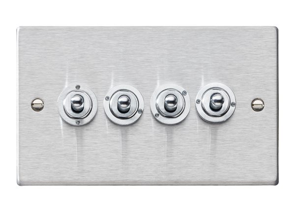 Hartland Satin Steel 4 gang 20AX 2 Way Toggle Satin Chrome