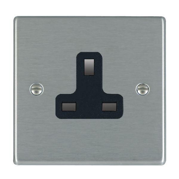 Hartland Satin Steel 1 gang 13A Unswitched Socket Black