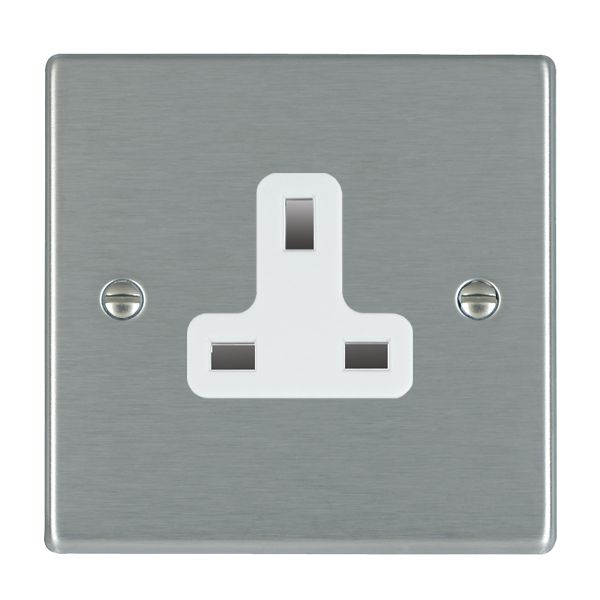 Hartland Satin Steel 1 gang 13A Unswitched Socket White