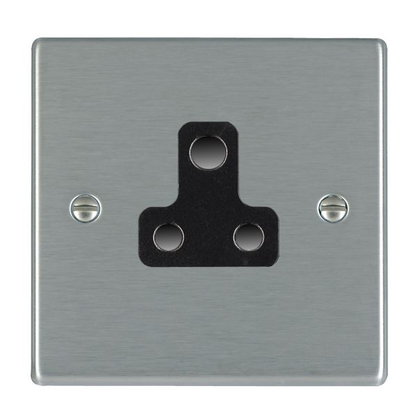 Hartland Satin Steel 1 gang 5A Unswitched Socket Black