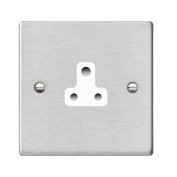 Hartland Satin Steel 1 gang 5A Unswitched Socket White