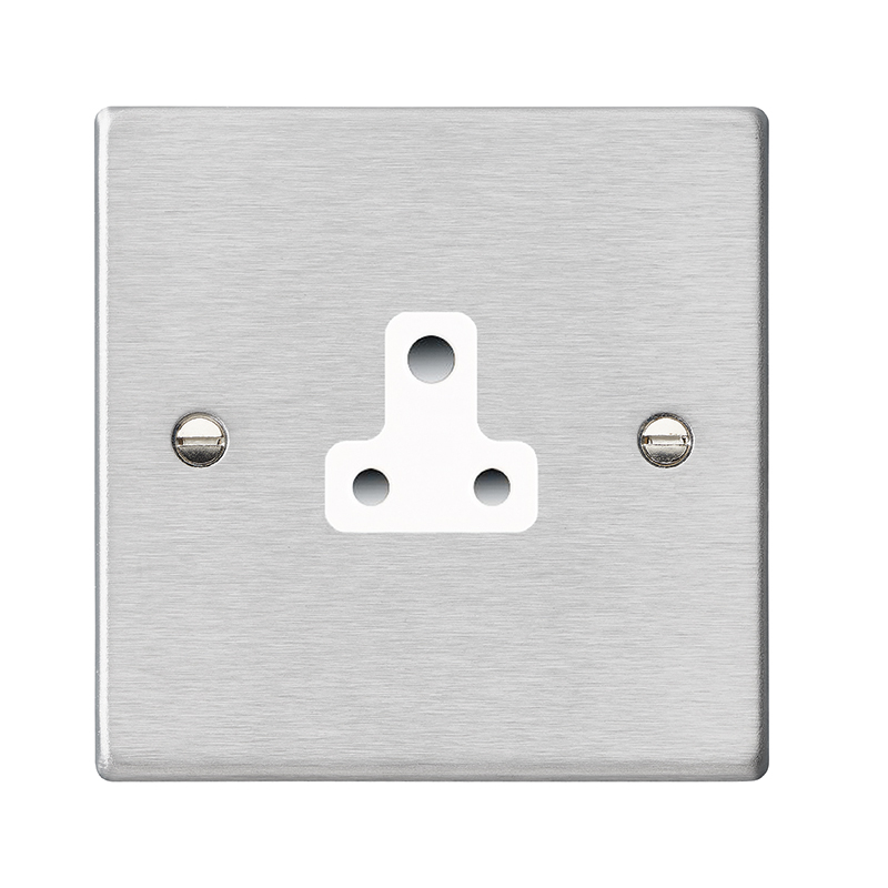 Hartland Satin Steel 1 gang 5A Unswitched Socket White