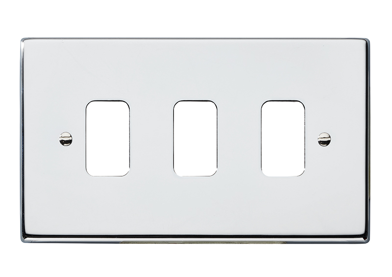 Hartland Grid-IT Bright Chrome 3 Gang Grid Fix Aperture Plate with Grid