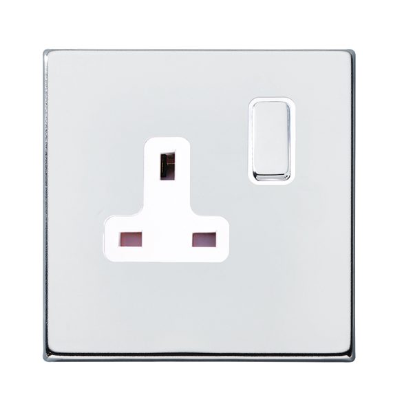 Hartland CFX Bright Chrome 1 gang 13A Double Pole Switched Socket Bright Chrome/White