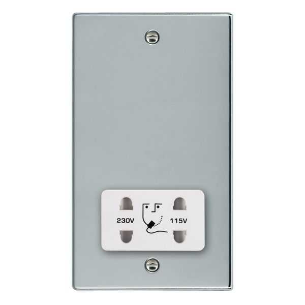Hartland Bright Chrome Shaver Dual Voltage Unswitched Socket (Vertically Mounted) White
