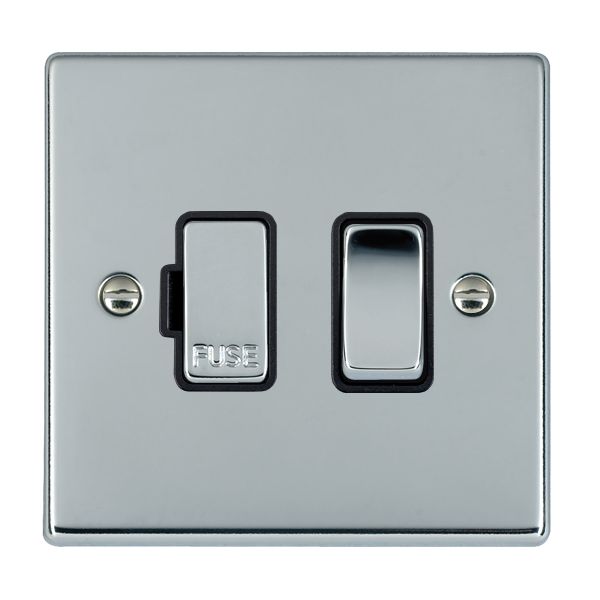 Hartland Bright Chrome 1 gang 13A Double Pole Fused Spur Bright Chrome/Black