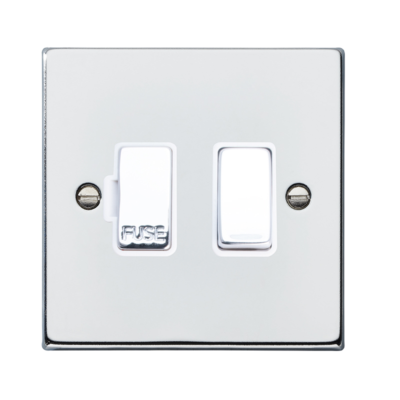 Hartland Bright Chrome 1 gang 13A Double Pole Fused Spur Bright Chrome/White
