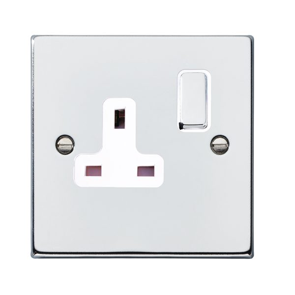 Hartland Bright Chrome 1 gang 13A Double Pole Switched Socket Bright Chrome/White