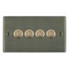 Hartland Antique Brass 4 gang 250W LED 2 Way Push On/Off Rotary Dimmer Antique Brass Minimum Load = 5W(LED) Maximum Load = 250W(LED) Trailing Edge / 150W(LED) Leading Edge Per gang