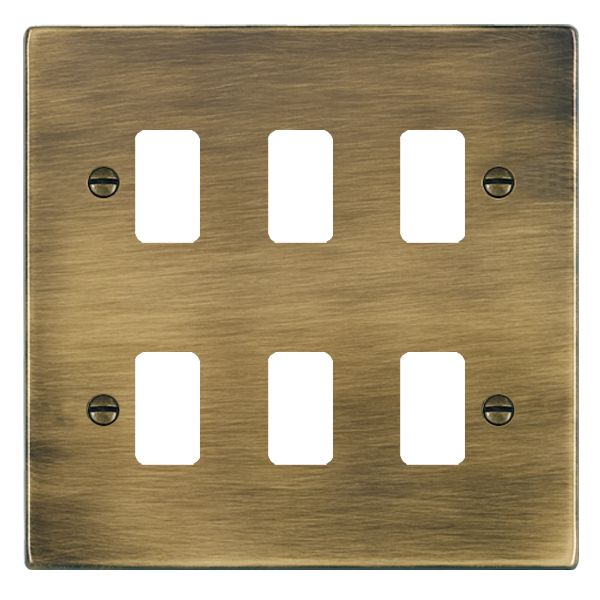 Hartland Grid-IT Antique Brass 6 Gang Grid Fix Aperture Plate with Grid