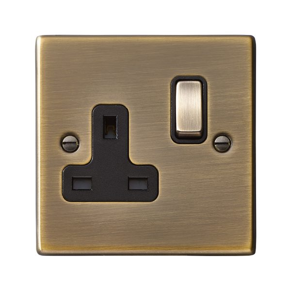Hartland Antique Brass 1 gang 13A Double Pole Switched Socket Antique Brass/Black