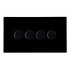 Hartland CFX Colours Jet Black 4 gang 100W LED 2 Way Push On/Off Rotary Dimmer Black
