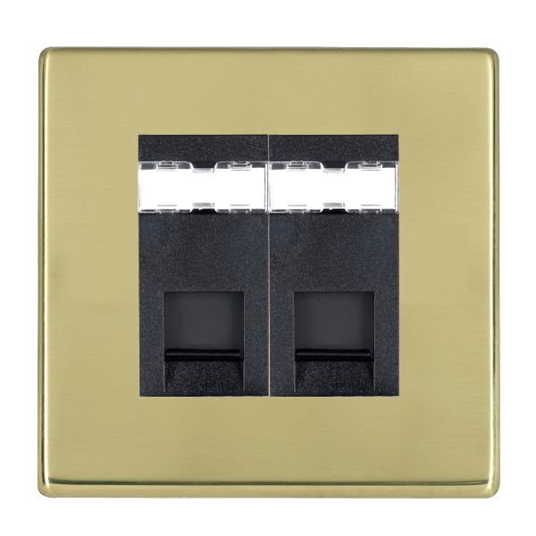 Hartland G2 Polished Brass 2 gang RJ45 CAT 6 Outlet – Unshielded Black