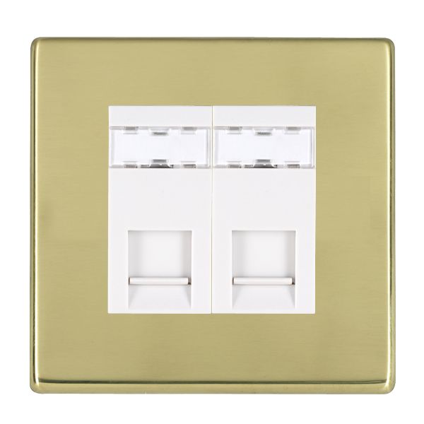 Hartland G2 Polished Brass 2 gang RJ45 CAT 6 Outlet – Unshielded White