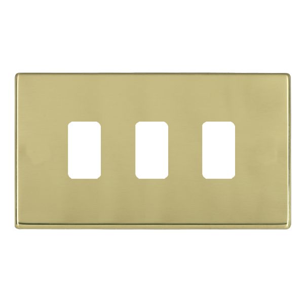 Hartland G2 GRID-IT Polished Brass 3 Gang Grid Fix Aperture Double Plate with Grid