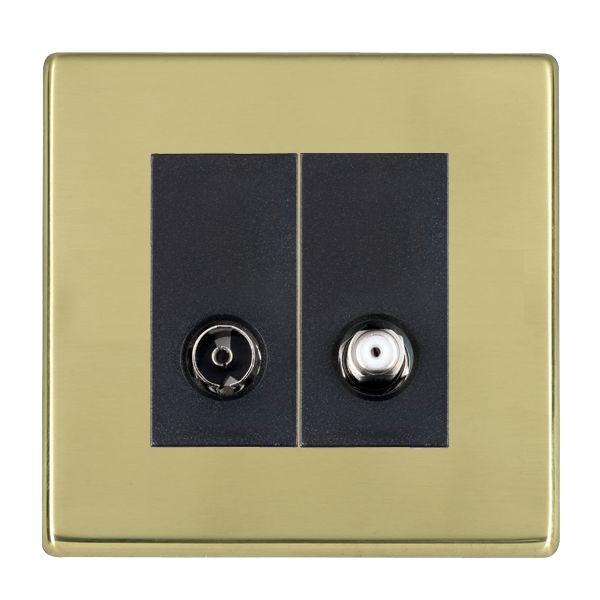 Hartland G2 Polished Brass 2 gang Non-Isolated TV+Satellite 2in/2out Black