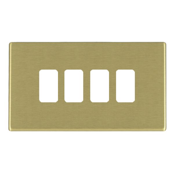 Hartland G2 GRID-IT Satin Brass 4 Gang Grid Fix Aperture Double Plate with Grid