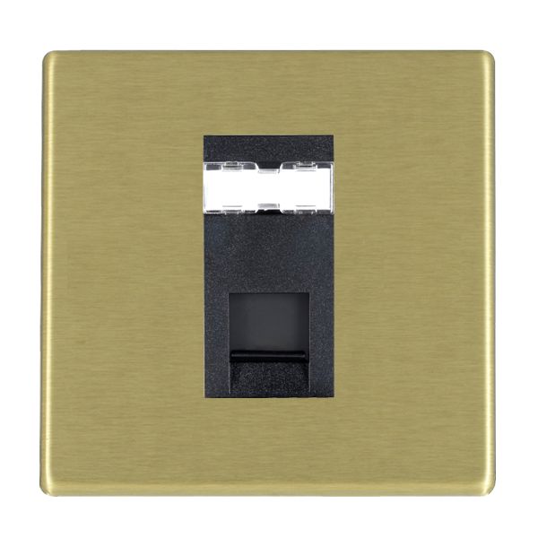 Hartland G2 Satin Brass 1 gang RJ45 CAT 5E Outlet – Unshielded Black