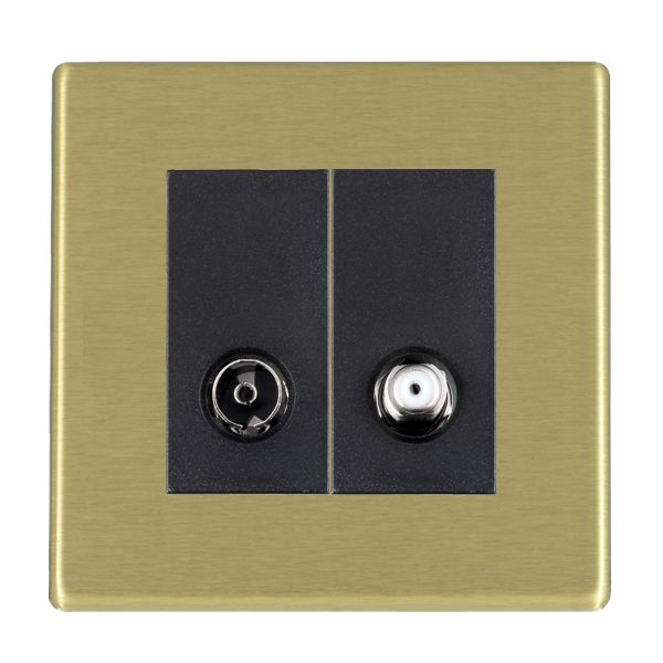 Hartland G2 Satin Brass 2 gang Non-Isolated TV+Satellite 2in/2out Black