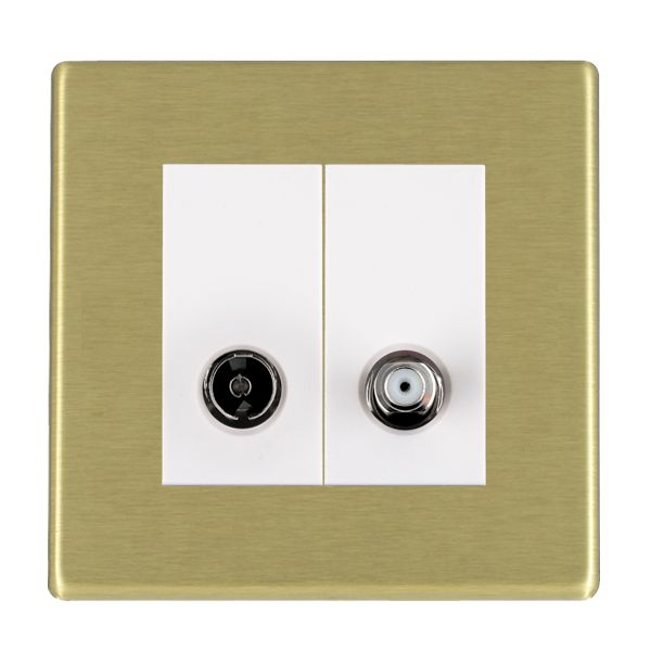Hartland G2 Satin Brass 2 gang Non-Isolated TV+Satellite 2in/2out White