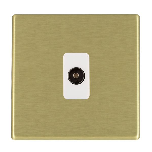 Hartland G2 Satin Brass 1 gang Non-Isolated Television 1in/1out White
