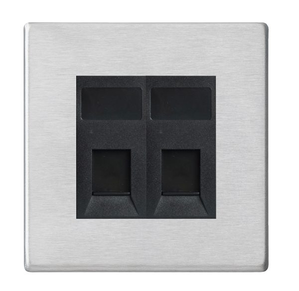 Hartland G2 Satin Steel 2 gang RJ45 CAT 5E Outlet - Unshielded Black